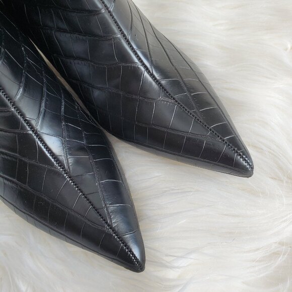 Forever 21 Black Pointed Toe Crocodile Print Slip On Boots SZ 6 - Picture 7 of 11